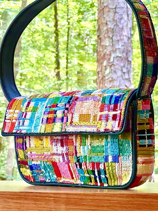 STAUD Handbags - 🌺🎉HP🎉🌺 NWOT Staud Beaded Tommy Shoulder Bag Patchwork Plaid 🌟Rare Vintage Design